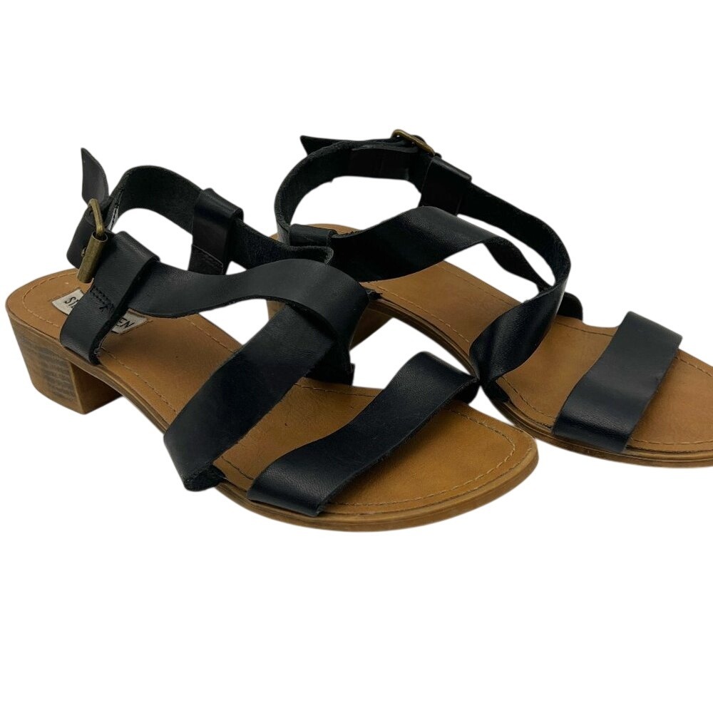 Steve Madden Lorelle Crisscross Slingback Black Chunky‎ Heel Sandals Size 9